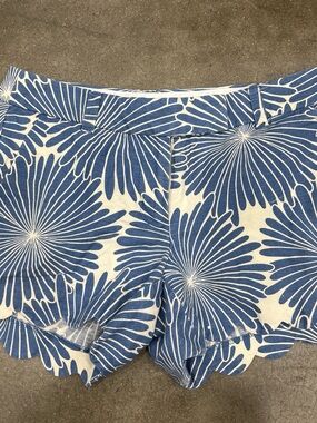 J. Crew Blue and White Scallop Hem High Waist Shorts